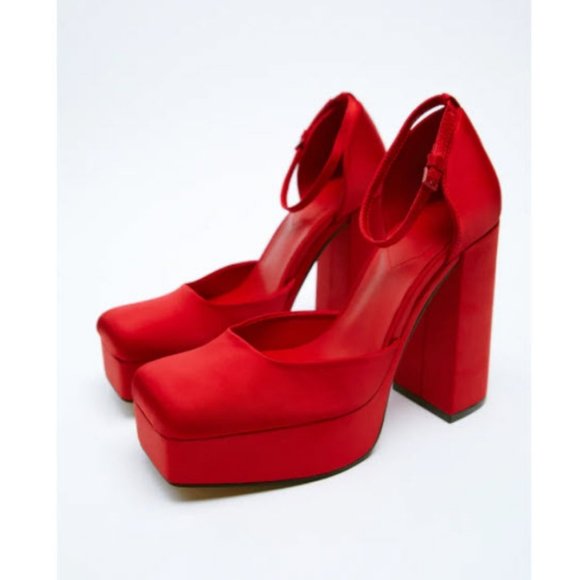 NWT ZARA FABRIC PLATFORM PUMP RED - Picture 2 of 5